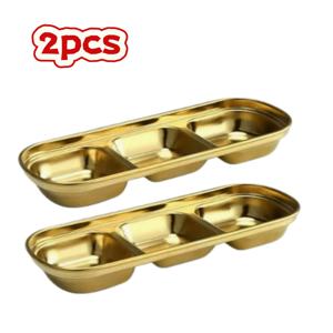 TEMU 2개입 3구 양념 접시, 골든 멀티 수납칸 스테인리스 스틸 소스 접시, 서빙 접시, 소금 식초 설탕 양념 디핑 볼, 주방 식당용, 선물용으로 최고의 선택