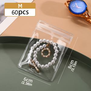 60개 투명 보석 가방 - 녹 방지 자동 밀봉 방수 플라스틱 파우치, 반지, 귀걸이, 목걸이 보관용 - 휴대용 여행 보관함, 스크래치 방지 보호 디자인, 반투명 안감
