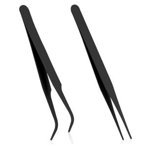 TEMU 블랙 수동 핀셋 2개, 스테인리스 스틸 다기능 직선형 및 곡선형 팁 핀셋, DIY 주얼리 제작, 카드 제작, 스크랩북킹 등 복잡한 프로젝트에 적합한 미니 주얼리 제작 도구