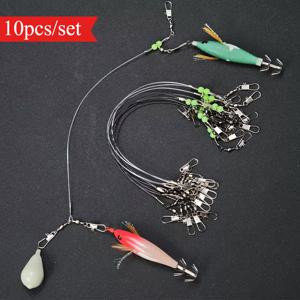 10개입 안티 바이트 리더링, 야광 비드 스위블 스냅 포함, 엉킴 방지 바다 물고기 밸런스 낚시 트레이스, 보트 오징어 지그 태클 추가용