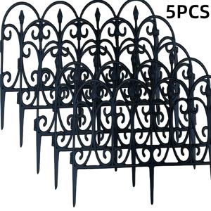 TEMU [3D] 야외용 전원풍 울타리 PVC 원예용 유럽풍 수지 펜스 패널 5개, 연철 느낌의 정원 장벽, 웨딩 장식 울타리, 안뜰 장식, 간편한 설치, 부드럽고 내구성 좋음, 휘어지는 구조, 안정적인 구조, 튼튼하고 오래 지속됨