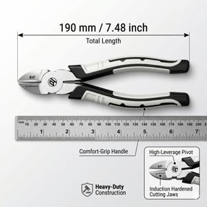 TEMU 190mm/7.48인치 크롬 바나듐 스틸 사선 플라이어 8인치 산업용 다기능 사선 플라이어 와이어 커터 와이어 스트리퍼 전기 기술자 플라이어 절단 및 홀딩 도구 두꺼운 편안한 미끄럼 방지 핸들 가정 수리 차량에 적합