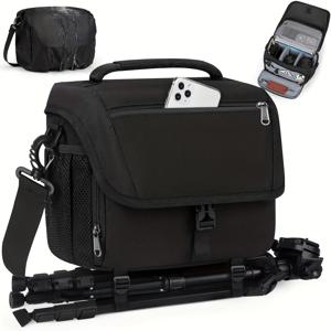 RAINSMORE 카메라 가방, DSLR/SLR/미러리스 카메라 케이스, 사진작가용 크로스바디 숄더 슬링백, 블랙