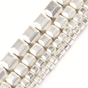 TEMU 3/4/6/8mm 천연석 매트 실버 컬러 헤마타이트 큐브 사각형 루스 스페이서 비즈, 주얼리 만들기 DIY 고급 팔찌 목걸이 액세서리용