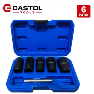 TEMU 6개 너트 소켓 세트 - 1/2인치 드라이브 손상된 너트 잠금 제거기 - 녹과 고정된 잠금 너트 제거 도구 키트, 17mm 19mm 21mm 23mm 27mm 소켓 및 센터 펀치 로드 포함, 배터리 없음