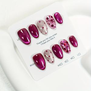 TEMU Classic and Elegant 10pcs Hand Short, Almond Shaped, Fully Covered Fake Nail Set with Dragon Fruit and Set, Making Look Brand New, Suitable for Daily Wear and Party Gifts for Women And