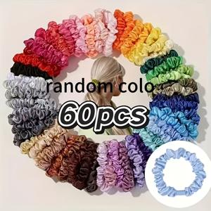 TEMU 80/60개 랜덤 색상 고탄성 컬러 소장모 헤어 타이, 여성용 심플 헤어 액세서리, 헤어 밴드, 헤어 루프, 하이포니 헤어 타이
