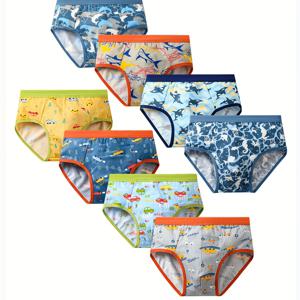 TEMU 8개/세트 남아용 삼각 브리프, 자동차 및 바다 동물 패턴 아동용 트렁크 속옷, 부드럽고 통기성 좋은 학생용 속옷