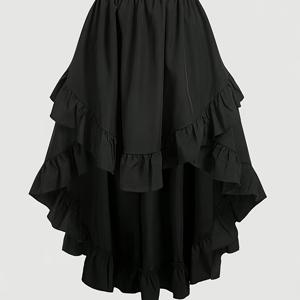 TEMU 하이웨이스트 불규칙 러플 밑단 A라인 스커트, 앞면 짧고 뒷면 긴 스타일, 탄성 허리, 힙 커버, 미디 길이 A라인 스커트