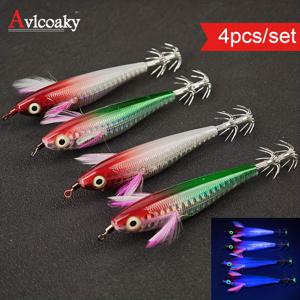 Avlcoaky 새우 낚시 루어 4개/세트 10cm/9g 야광 오징어 직 훅 새우새갑 루어