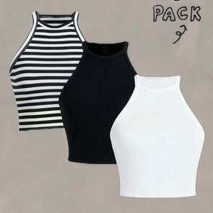 3팩 여성용 섹시 크루넥 민소매 탱크 탑 | , 블랙, 화이트 - 통기성, 레귤러 핏, 세탁기 사용 가능, 봄/여름/가을에 적합