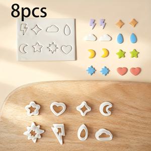 TEMU 날씨 테마 폴리머 클레이 커터 8개 세트, 소프트 클레이 공예, 주얼리 제작 및 DIY 공예용 - 번개, 별, 구름, 빗방울, 달, 하트 모양, 귀걸이용 몰드 도구, 레진 비즈용, 친구 선물용 클레이 커팅 도구