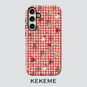 KEKEME 토끼 격자무늬 필름인필름 이중 레이어 휴대폰 케이스, 삼성 갤럭시 S26 S25 S24 S23 S22 S21 S21+ S21 울트라 플러스 FE 엣지 S20 A15 A16 A17 A23 A32 A34 A35 A36 A52 A53 A54 A55 A56 호환, 전신 낙하 방지, 스타일리시하고 미니멀한 남녀공용 휴대폰 케이스