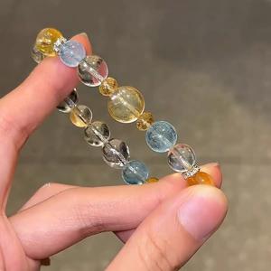 TEMU 황옥수수암석 백옥수수암석 아쿠아마린 팔찌, INS 스타일 라이트 럭셔리 니치 디자인, 투명한 흰색 유리구슬 줄, 칠석제 선물