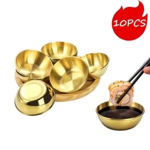TEMU 10개입 3.23인치 고품질 스테인리스 스틸 소스 접시, 미니 원형 양념 그릇, 스시 디핑 볼, 접시, 크림 접시, 야외 피크닉 과일 접시, 가정용 주방 및 식당용 식기류, 식기세척기 사용 가능(실버/골든)