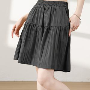 TEMU 여성용 여름 탄성 허리 컬옷, 루즈핏 A라인 스타일, 플리츠 레이어드 텍스처, 포켓 포함, 속이기, 출퇴근, 데일리 활용성 팬츠 스커트|치마바지