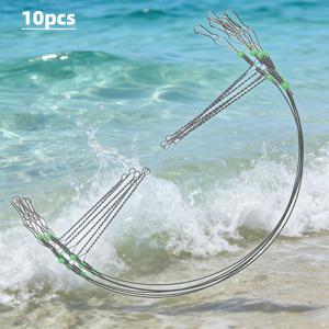 TEMU 스위블 핀과 형광 비즈가 장착된 강철 와이어 리더 세트 10개입, 내마모성 및 물고기 물림 방지 기능, 해수 및 담수 낚시용 액세서리