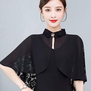 TEMU 코뮤터 셔츠 칼라 숄 여성 탑 스플라이스 레이스 쉬폰 케이프 겉옷 드레스 커버업 숄