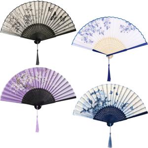 TEMU 4개입 손 선풍기, 여성용 중국식 접이식 손 선풍기, 대나무 손 선풍기, 파티, 결혼식, 선물, 벽 장식에 적합한 종이 손 선풍기