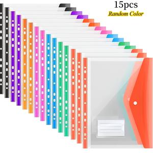TEMU 15개입 A4 바인더 포켓, 안전한 스냅 잠금 장치가 있는 확장형 문서 슬리브, 11링 바인더에 적합, 학교 및 사무용품을 위한 튼튼한 정리함, 색상 랜덤