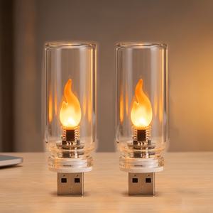 TEMU 로맨틱 USB 유리 캔들 분위기 조명 2개, 에너지 절약형 LED, 모조 캔들 불꽃 심지 디자인, 저녁 식사, 크리스마스, 할로윈 장면에 적합, 휴일 파티를 위한 따뜻한 분위기 조명, 가정용 휴일 선물 선택!