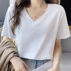 TEMU 아시아 사이즈 여름 솔리드 V넥 티셔츠 여성용 다용도 캐주얼 이지 패션 루즈핏 반팔 상의