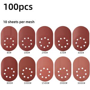 TEMU 100개입 5인치 사포 8홀 80방-3000방 혼합 사포 원형 자가 접착식 125mm 샌딩 패드 연마 도구