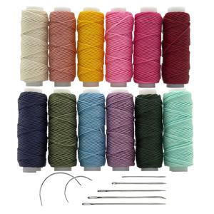 12색 원형 왁스 실 0.65mm, 스풀당 22야드, 3겹 폴리에스터 왁스 코드 (손바느질, 비즈 공예, 책 장식, 바구니 짜기, 마크라메 팔찌 & 주얼리 제작용)
