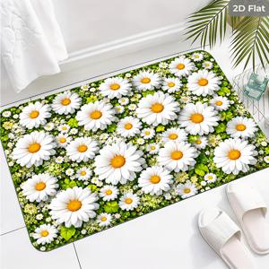 TEMU [2D 플랫] 데이지 패턴 욕실 미끄럼 방지 매트 카펫 바닥 매트 860그램/제곱미터 다이아톰 흙 목가풍 화장실/욕실/입구/주방/실내/실외/화장실/입구/문/세면대 경량 실용적인 부드러운 가정용 상업용 일반