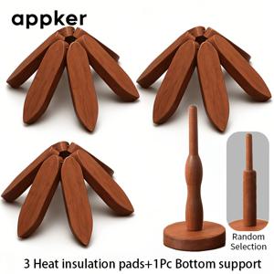 Appker 나무 트리 단열 매트, 창의적인 접이식 식탁 매트, 냄비 및 그릇 보호대, 천연 모조로 선택된 고품질 나무 재질, 고온 저항, 테이블 상판 손상 없음