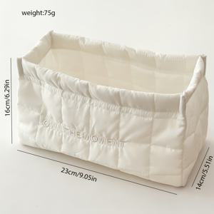 TEMU 순백색 퀼팅 수납 바구니, INS 스타일 고급스러운 가구, 책상, 주방 수납장, 잡화용 대용량 수납 바구니, 선반 바구니