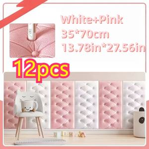 TEMU 12개 자체 접착식 3D 폼 벽 패널 - 두꺼운 (4mm) 비닐 쿠션 스티커, 충돌 방지 침대 옆 난간, 간편한 찢김 및 붙이기 벽지, 침실, 벽에 적합
