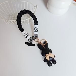 TEMU PU 나비넥타이 토끼 펜던트, 스타일 땋은 랜야드, 휴대폰 랜야드, 키체인, 훌륭한 명절 선물로도 좋음