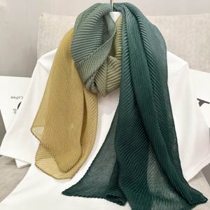 TEMU 주름 그라데이션 캐주얼 폴리에스터 스카프 올 시즌 플리츠 롱 스카프 레트로 시크 패션 커플 소프트 숄 스카프 듀얼 유스 다용도 장식 네크어피 봄, 여름에 적합