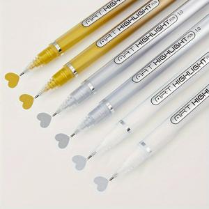 TEMU 3/6개입 1mm 젤 펜 (글리터 포함), , 스케치, 미술용 – 정밀 팁 드로잉 도구 (골드, 실버, 화이트)