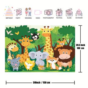 TEMU 1pc 사파리 정글 동물 배경, 폴리에스터 섬유 파티 장식, 기린, 사자, 코끼리, 원숭이를 포함하여, 생일, 사진 촬영, 이벤트용