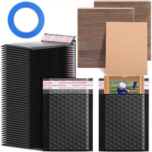 TEMU 301개, 트레이딩 카드 배송 보호 세트, 4가지 색상, 200개 골판지 시트 삽입물, 100개 폴리 버블 메일러 패딩 봉투 및 마스킹 테이프 포함, 트레이딩 카드 포장용