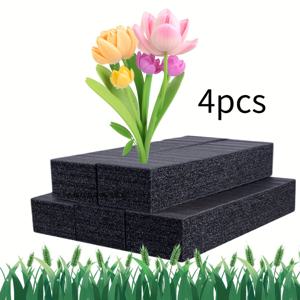 TEMU 검은색 고밀도 진주 면 폼 4개, 공예 폼 블록, 자가 꽃꽂이 재사용 가능, 꽃 장식용 안정적인 폼, 행사 장식, 웨딩 파티, 어버이날, 크리스마스 장식에 적합