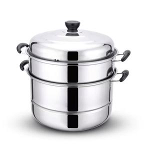 3단 스테인리스 스틸 찜기 세트 - 28Cm 논스틱 다층 찜기 (가스/인덕션용), 뚜껑 포함 상업용 스팀 쿠킹기, 식기세척기 사용 가능