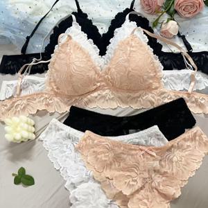 TEMU 섹시한 레ース 트림 여성용 푸쉬업 사이드 컨트롤 와이어리스 오픈백 브라 6개 세트, 큰 가슴을 작게 보이게 하는 브라 세트
