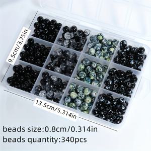 TEMU 아크릴 블랙 원형 구슬 액세서리 만들기 세트 상자 340개, DIY 우정 팔찌, 목걸이, 귀걸이 제작용, 크리스마스, 할로윈, 추수감사절 선물