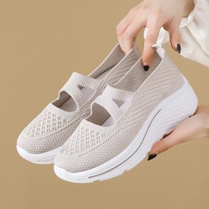 여성 니트 메쉬 키높이 통굽 슬립온 통굽5cm 발편한 여성 슬립온 여성 단화 통기성 발편한 여성신발 엄마 신발