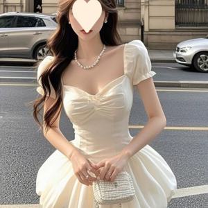 TEMU 여성 벌룬 미니 원피스 퍼프소매 셔링 하트넥 스퀘어넥 날씬해보이는 체형커버 청순섹시 페미닌 데이트룩 하객룩 파티룩 셀프웨딩