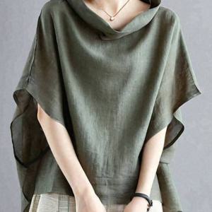 TEMU 2025년 신상품 일본/한국 스타일 여름 상의, 더플 칼라와 박쥐 날개형 반소매