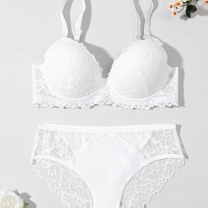 TEMU 1 세트 여성용 섹시 란제리 및 브라 세트, 레이스 시어 대비 브라 및 팬티, 푸쉬업 언더와이어 브라, 바디 쉐이핑 및 향상, 아름다운 곡선 여성용 속옷, 로우 웨이스트 시어 레이스 팬티, 통기성 및 편안함, 조임 없음