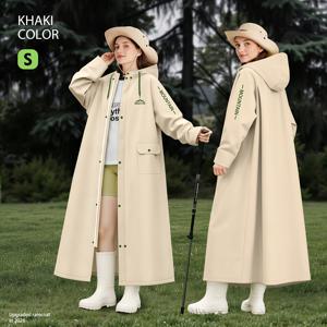 패셔너블한 여성용 긴 사이클링 레인 케이프, 방수 다기능 레인 폰초, EVA 소재, 스냅 버튼 + 지퍼, 백팩으로 착용 가능, 접이식, 하이킹, 여행, 등산 및 기타 상황에 적합, 여성용 사이클링 레인 케이프, 라이트 카키