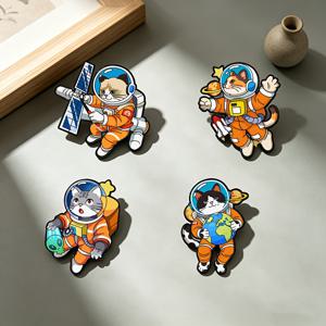 TEMU 4개입 귀여운 우주비행사 고양이 메탈 에나멜 핀 세트 - 남녀 공용 카와이 우주 고양이 테마 브로치, 신기한 코스믹 고양이 패션, 만화 우주비행사 재킷/백팩용 핀, 고양이 애호가 & 우주 팬을 위한 이상적인 선물