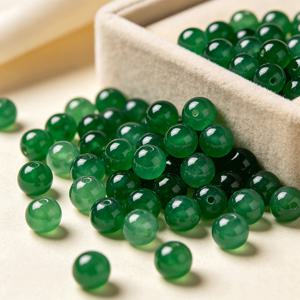 TEMU DIY 주얼리 제작용 6mm 천연 녹색 마노 구슬, 반구멍 스페이서 비즈, 귀걸이, 목걸이, 팔찌용 자연 결이 있는 반천공 비즈 - 수제 액세서리용 선명한 녹색 공예 비즈, 남녀공용