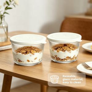 TEMU 뚜껑이 있는 작은 유리 볼, 6.8 Oz. 투명 리브 유리 용기, 쌓을 수 있음, 디저트, 푸딩, 소스, 딥, 견과류, 오트밀, 사탕, 스위트, 시리얼 등에 적합