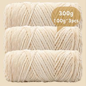 TEMU 럭셔리 셔닐 원사 3개 세트 (300g/10.58oz) 피부 친화적 부드러운 지퍼 없음 - 아주 부드러운 피부 친화적 벨벳 원사, 담요, 쿠션, 재킷, 숄, 조끼, 스카프, 모자 코바늘 뜨개질용 | 따뜻하고 두꺼우며 변형되지 않는 DIY 공예품
